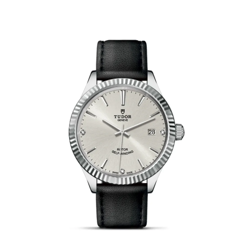 Tudor Style 38 Stainless Steel / Fluted / Silver-Diamond / Strap