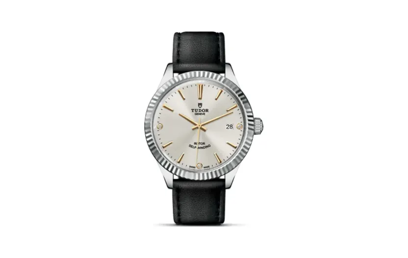 Tudor Style 38 Stainless Steel / Fluted / Silver-Diamond / Strap