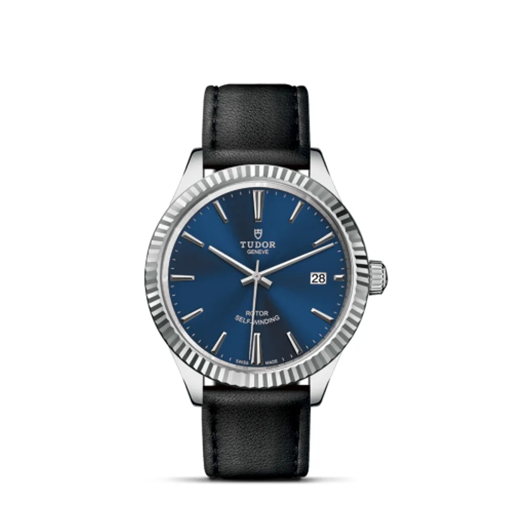 Tudor Style 38 Stainless Steel / Fluted / Blue / Strap