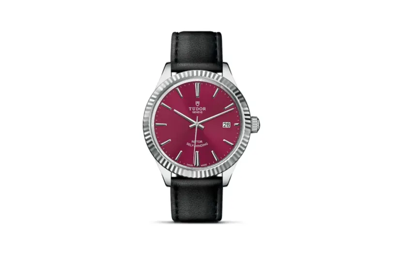 Tudor Style 38 Stainless Steel / Fluted / Burgundy / Strap
