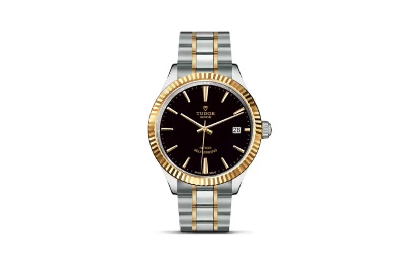 Tudor Style 38 Stainless Steel / Yellow Gold / Fluted / Black / Bracelet
