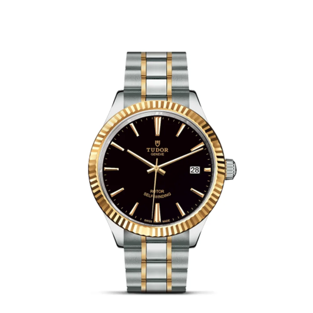 Tudor Style 38 Stainless Steel / Yellow Gold / Fluted / Black / Bracelet