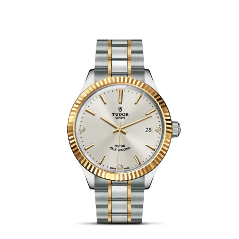 Tudor Style 38 Stainless Steel / Yellow Gold / Fluted / Silver-Diamond / Bracelet