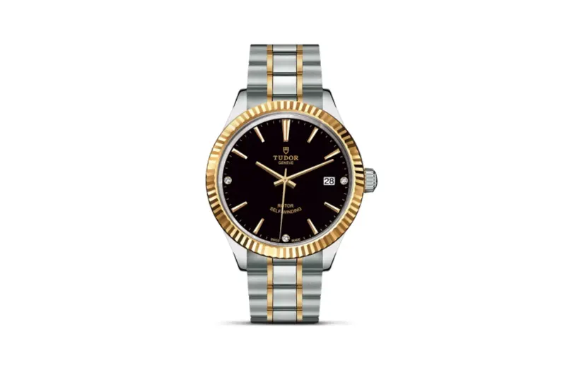 Tudor Style 38 Stainless Steel / Yellow Gold / Fluted / Black-Diamond / Bracelet