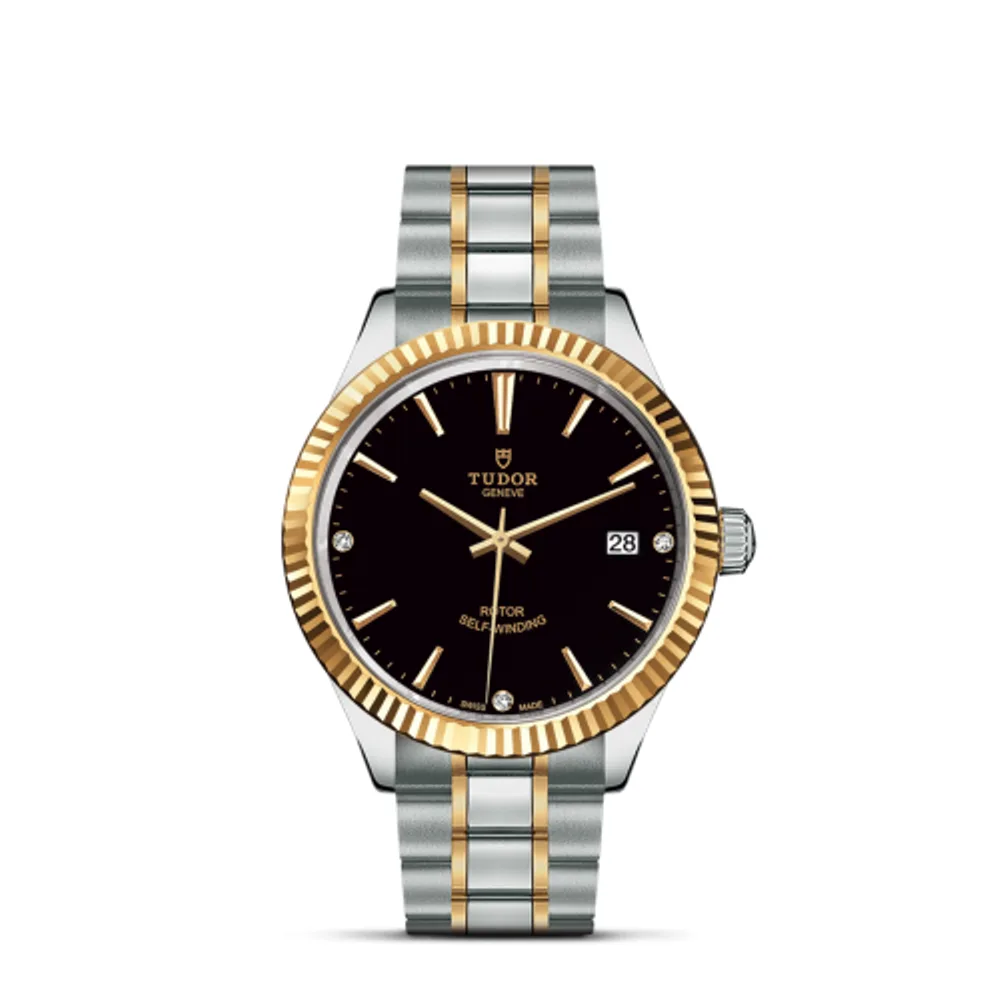 Tudor Style 38 Stainless Steel / Yellow Gold / Fluted / Black-Diamond / Bracelet