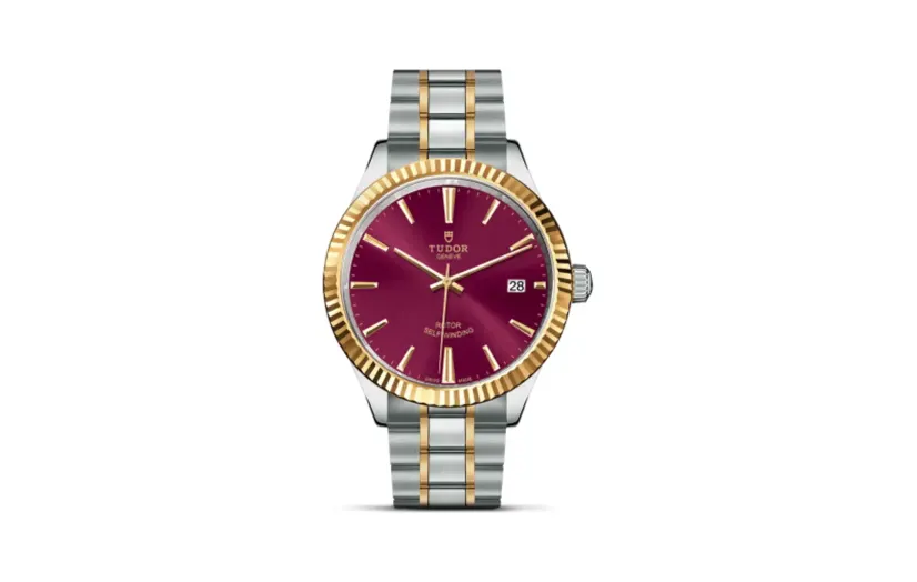 Tudor Style 38 Stainless Steel / Yellow Gold / Fluted / Burgundy / Bracelet
