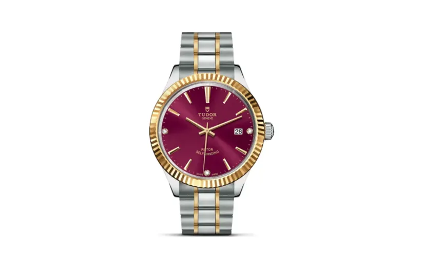 Tudor Style 38 Stainless Steel / Yellow Gold / Fluted / Burgundy-Diamond / Bracelet