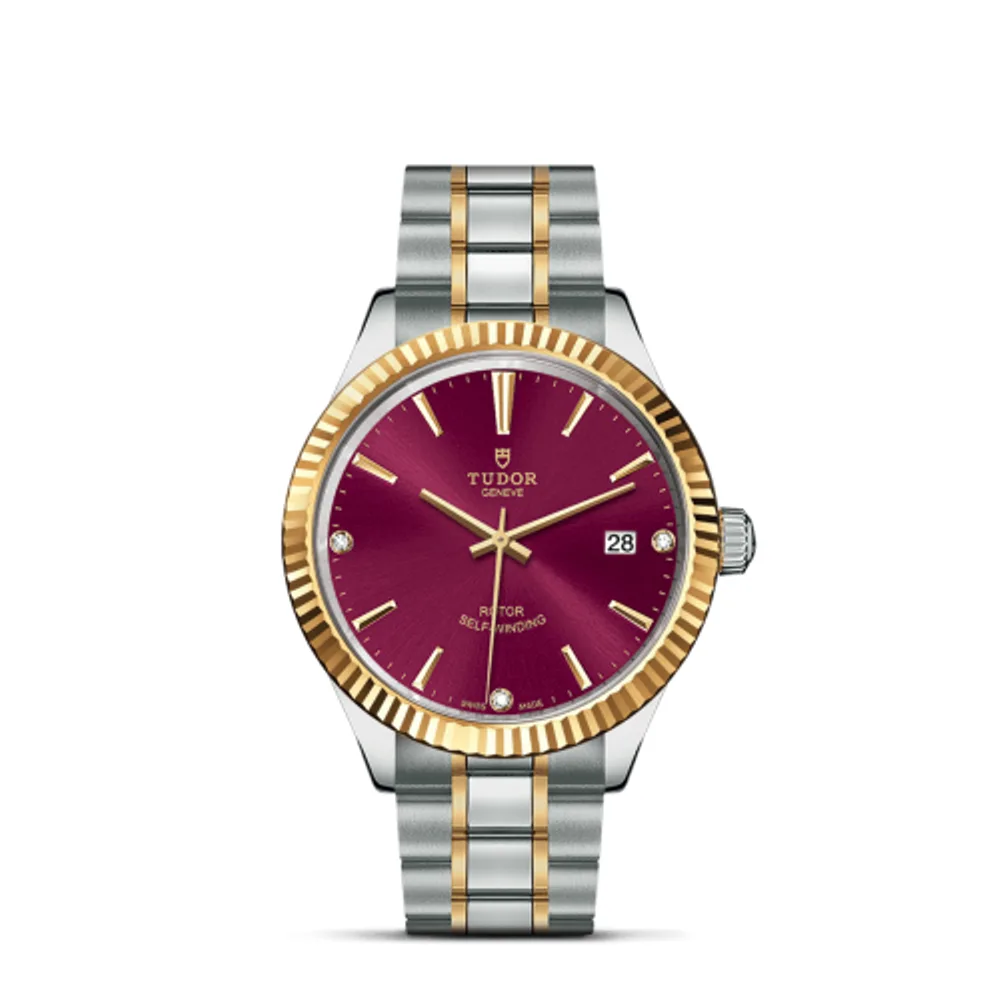 Tudor Style 38 Stainless Steel / Yellow Gold / Fluted / Burgundy-Diamond / Bracelet