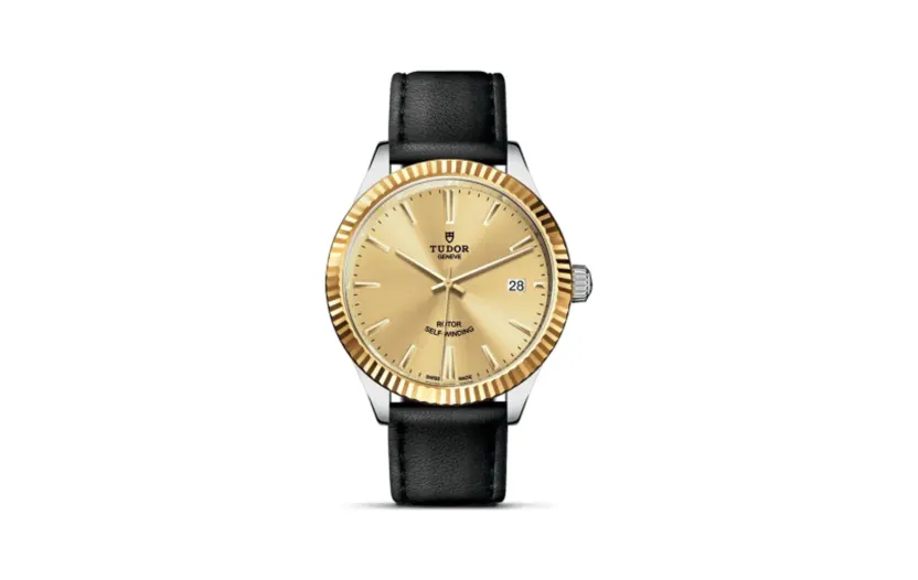 Tudor Style 38 Stainless Steel / Yellow Gold / Fluted / Champagne / Strap