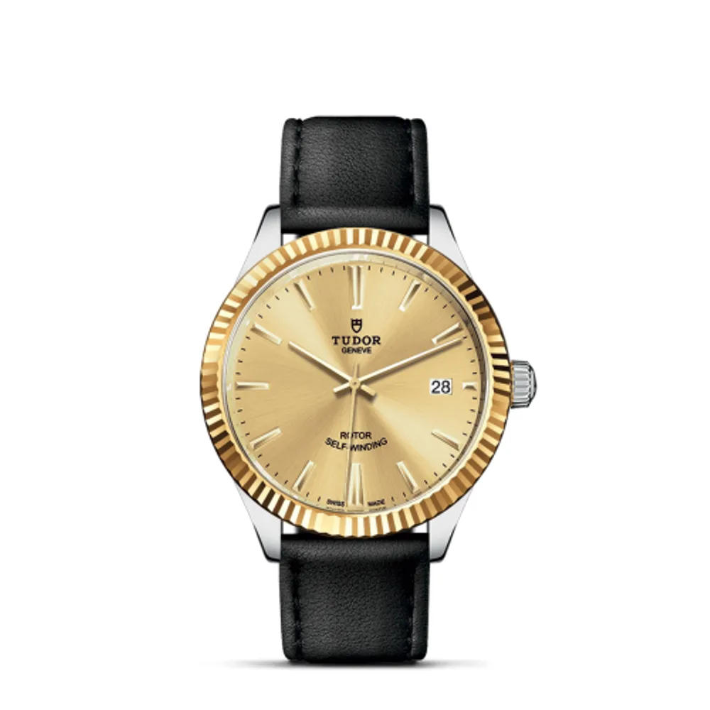 Tudor Style 38 Stainless Steel / Yellow Gold / Fluted / Champagne / Strap