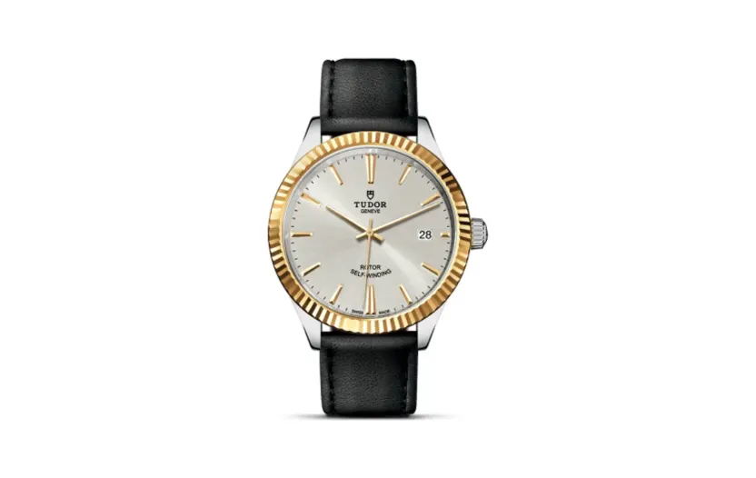 Tudor Style 38 Stainless Steel / Yellow Gold / Fluted / Silver / Strap