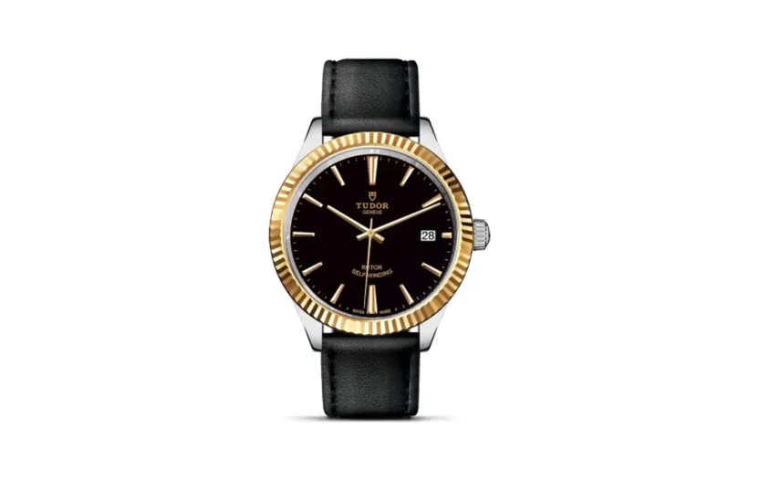 Tudor Style 38 Stainless Steel / Yellow Gold / Fluted / Black / Strap