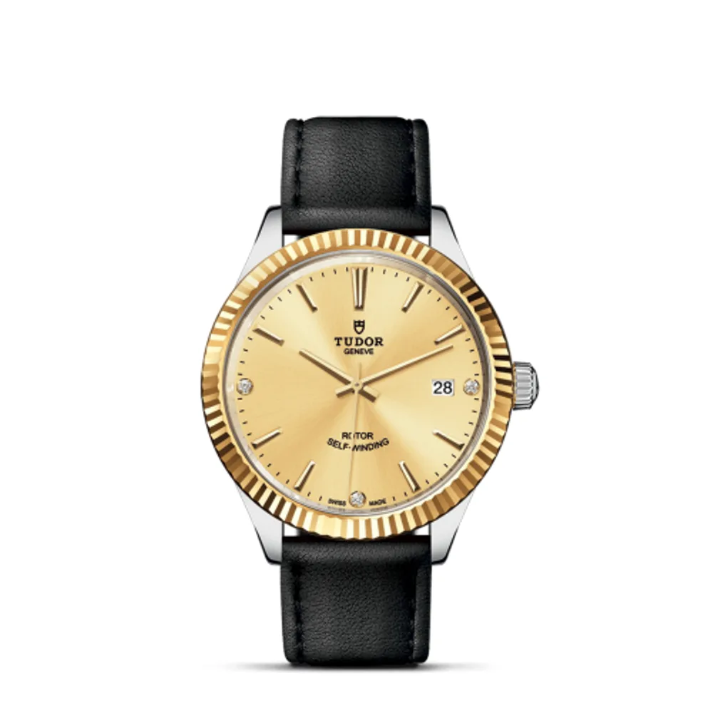 Tudor Style 38 Stainless Steel / Yellow Gold / Fluted / Champagne-Diamond / Strap