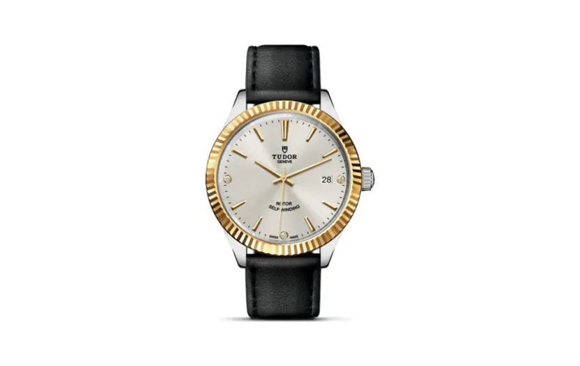 Tudor Style 38 Stainless Steel / Yellow Gold / Fluted / Silver-Diamond / Strap