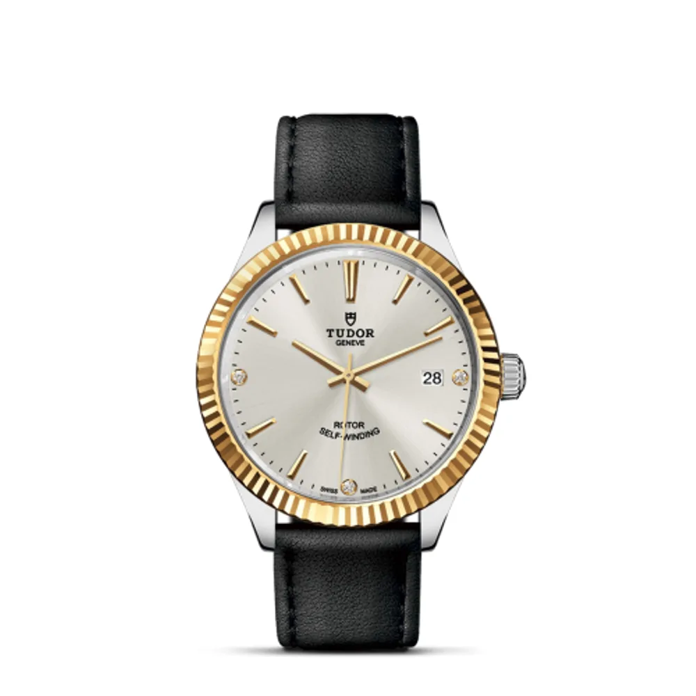 Tudor Style 38 Stainless Steel / Yellow Gold / Fluted / Silver-Diamond / Strap