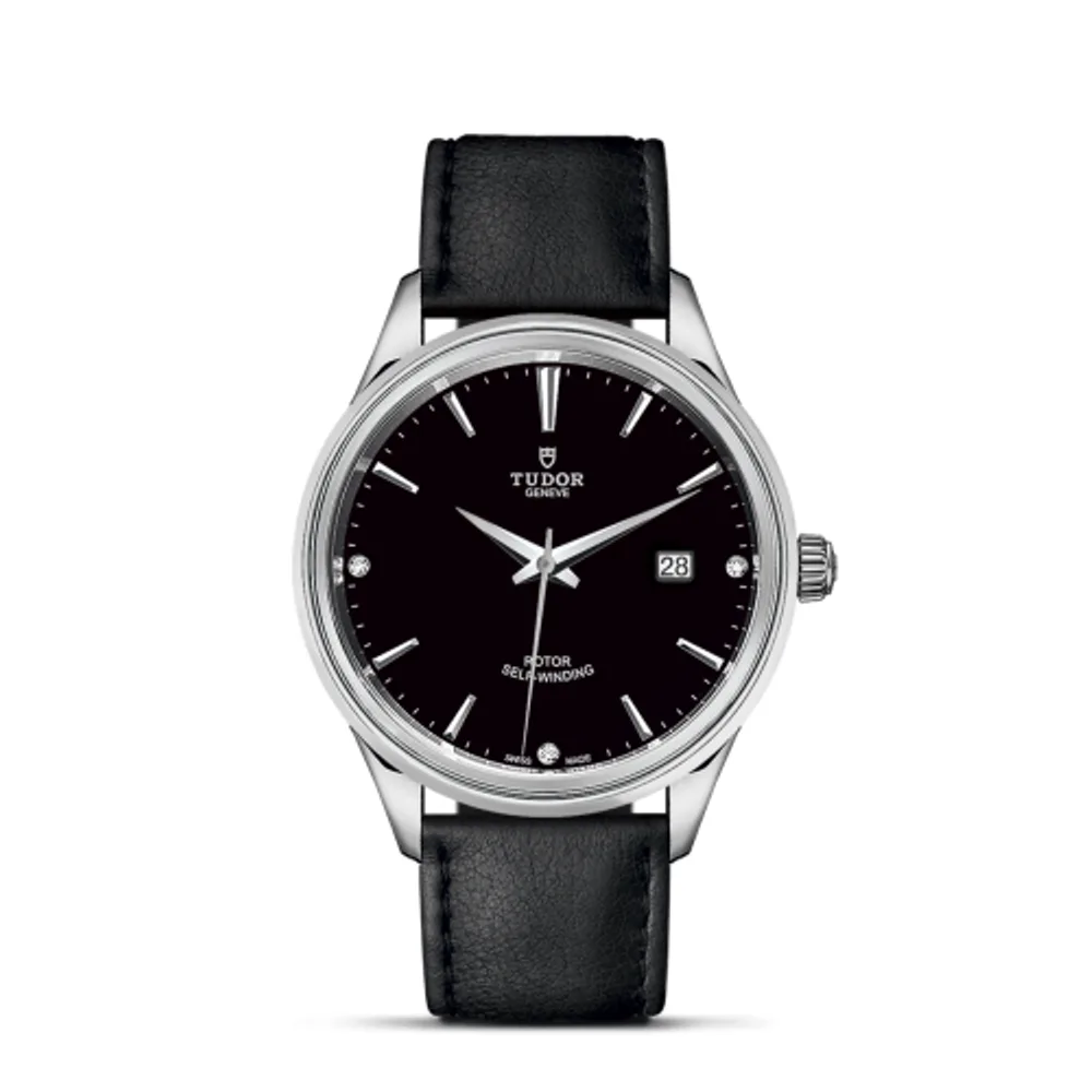 Tudor Style 41 Stainless Steel / Black-Diamond / Strap