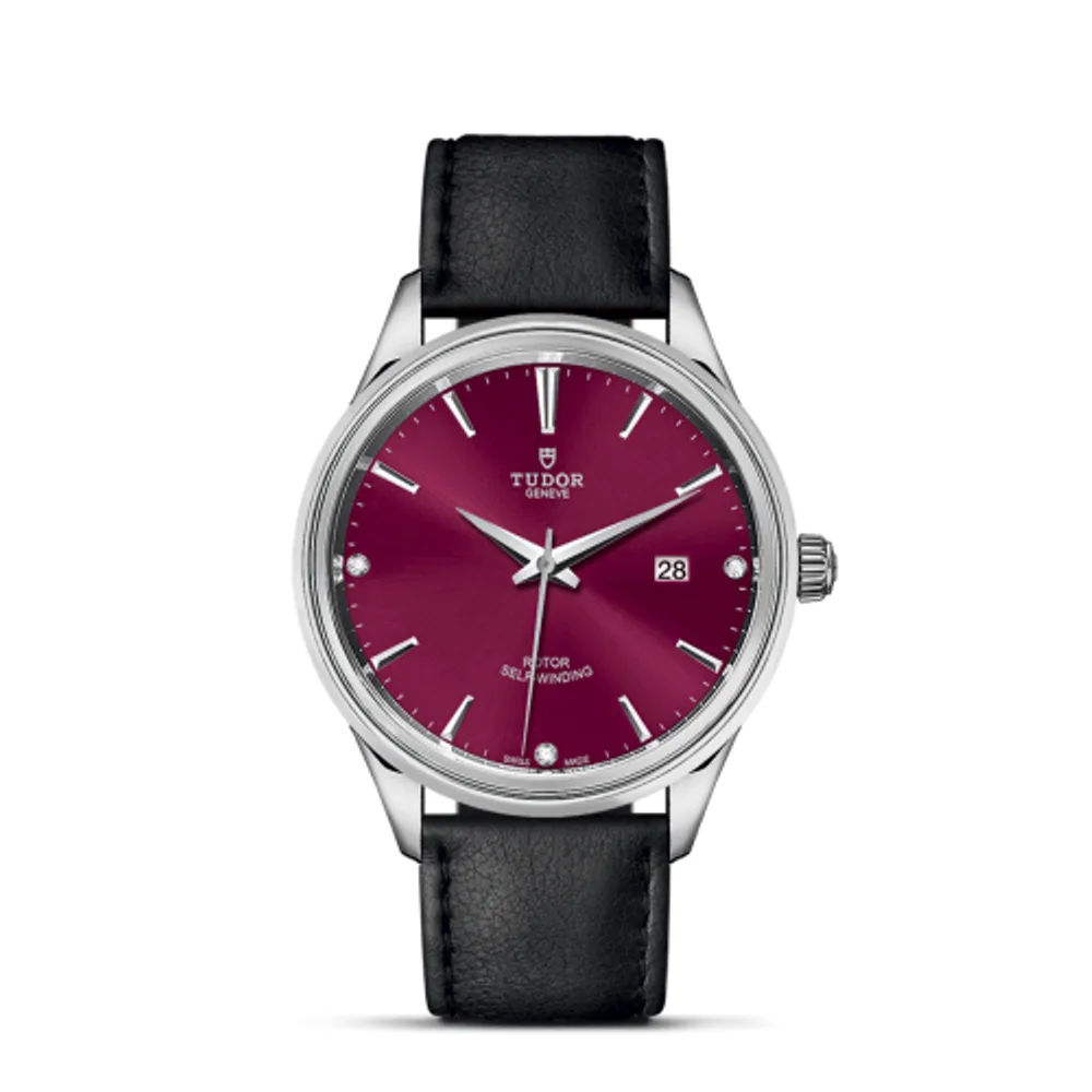 Tudor Style 41 Stainless Steel / Burgundy-Diamond / Strap