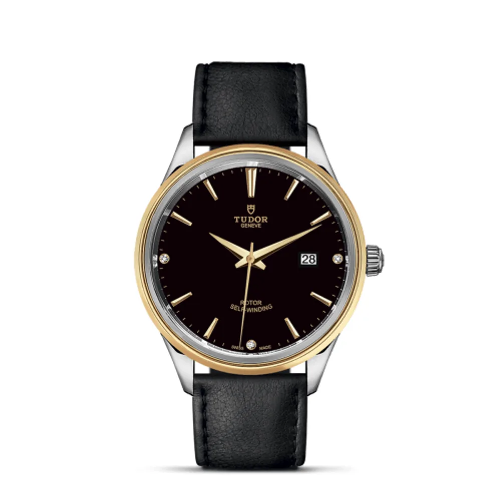 Tudor Style 41 Stainless Steel / Yellow Gold / Black-Diamond / Strap