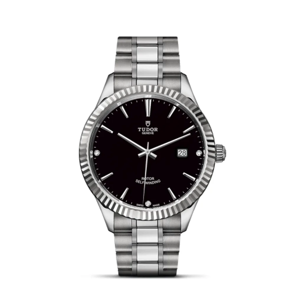 Tudor Style 41 Stainless Steel / Fluted / Black-Diamond / Bracelet