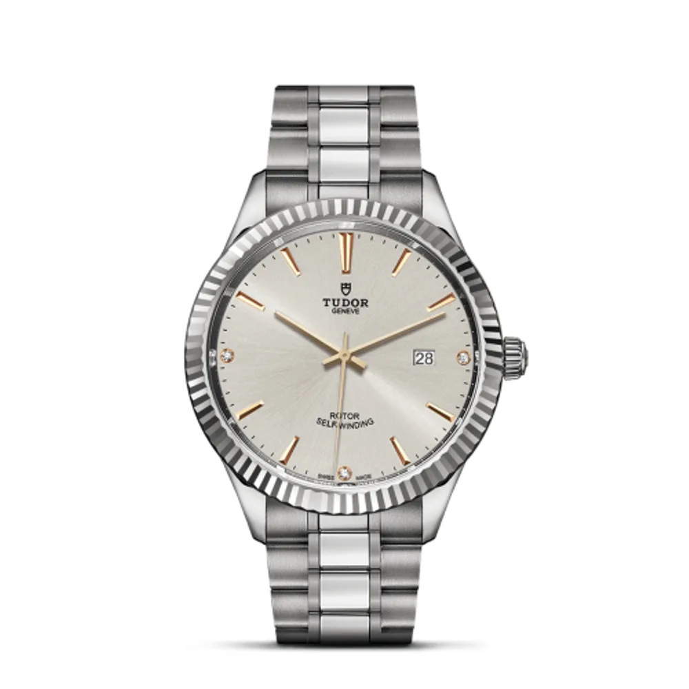Tudor Style 41 Stainless Steel / Fluted / Silver-Diamond / Bracelet