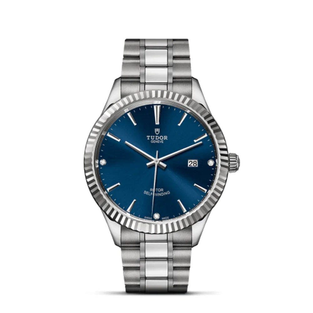Tudor Style 41 Stainless Steel / Fluted / Blue-Diamond / Bracelet