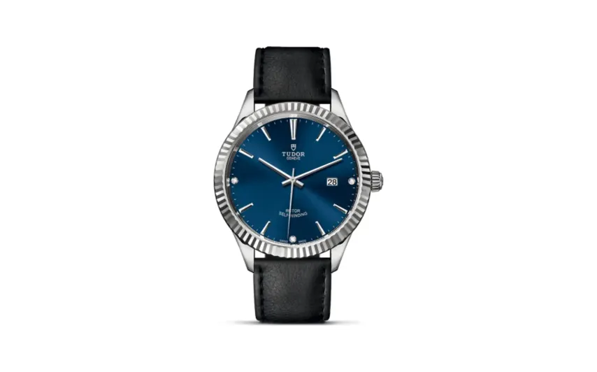 Tudor Style 41 Stainless Steel / Fluted / Blue-Diamond / Strap