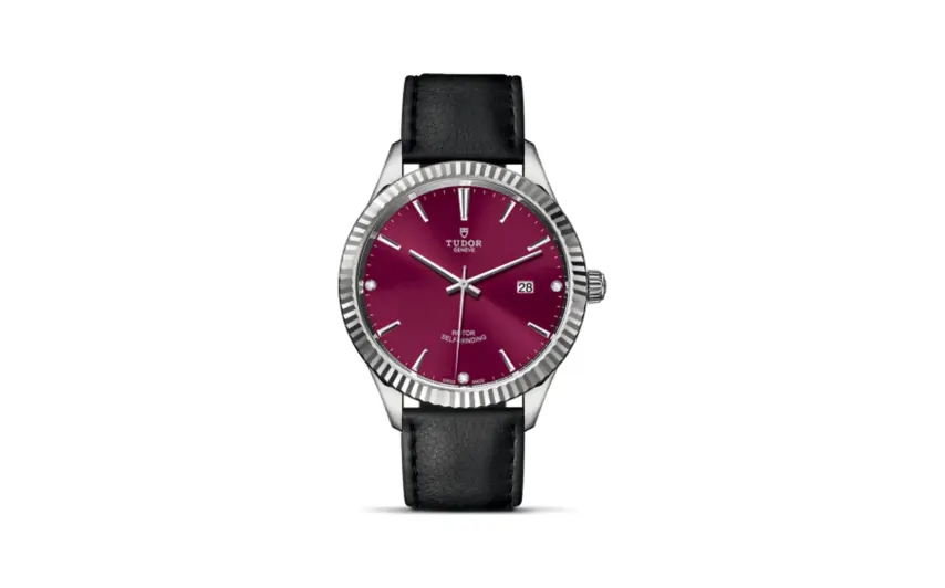Tudor Style 41 Stainless Steel / Fluted / Burgundy-Diamond / Strap