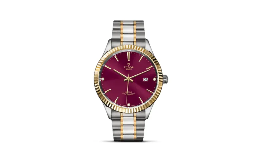 Tudor Style 41 Stainless Steel / Yellow Gold / Fluted / Burgundy-Diamond / Bracelet