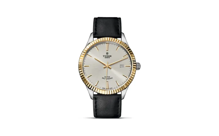 Tudor Style 41 Stainless Steel / Yellow Gold / Fluted / Silver / Strap