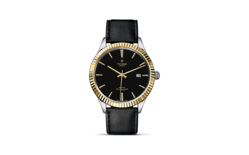 Tudor Style 41 Stainless Steel / Yellow Gold / Fluted / Black / Strap