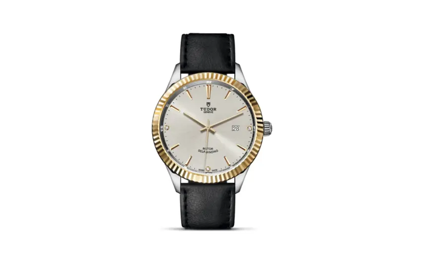 Tudor Style 41 Stainless Steel / Yellow Gold / Fluted / Silver-Diamond / Strap