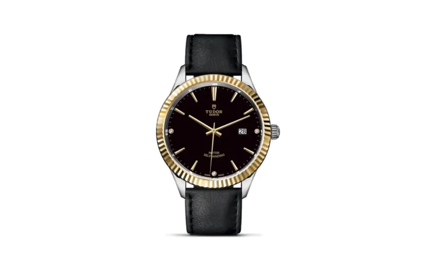 Tudor Style 41 Stainless Steel / Yellow Gold / Fluted / Black-Diamond / Strap