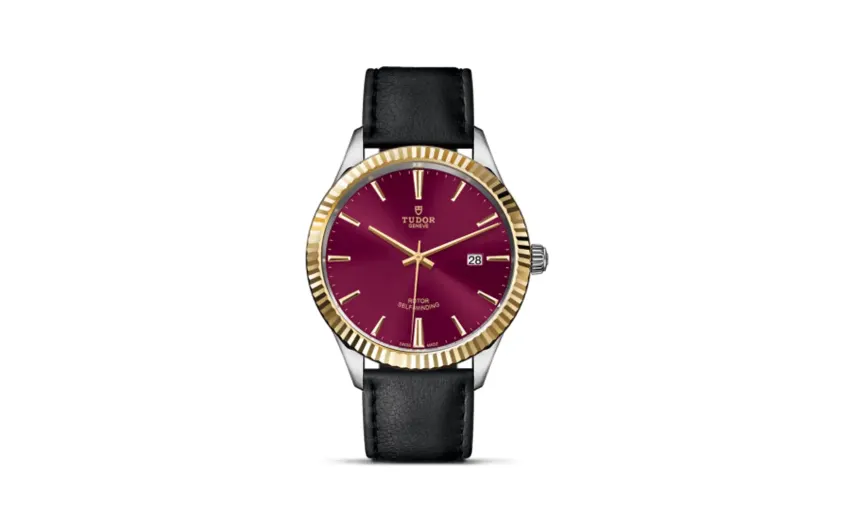 Tudor Style 41 Stainless Steel / Yellow Gold / Fluted / Burgundy / Strap