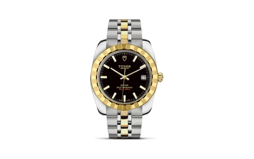 Tudor Classic 38 Stainless Steel / Yellow Gold / Fluted / Black / Bracelet