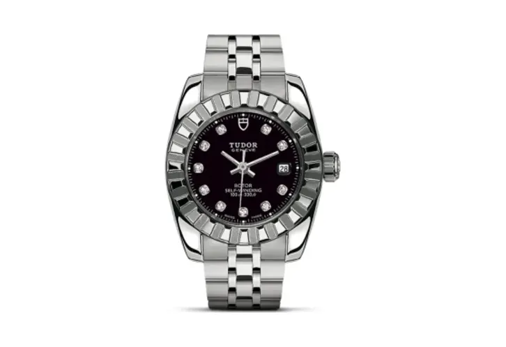 Tudor Classic 28 Stainless Steel / Fluted / Black-Diamond / Bracelet