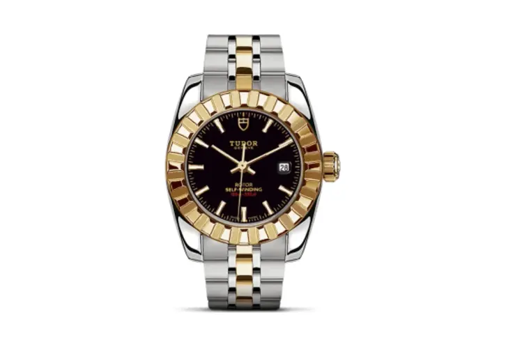 Tudor Classic 28 Stainless Steel / Yellow Gold / Fluted / Black / Bracelet