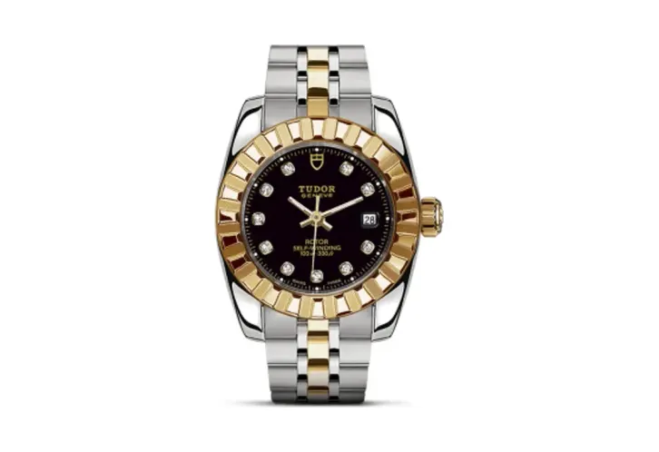 Tudor Classic 28 Stainless Steel / Yellow Gold / Fluted / Black-Diamond / Bracelet