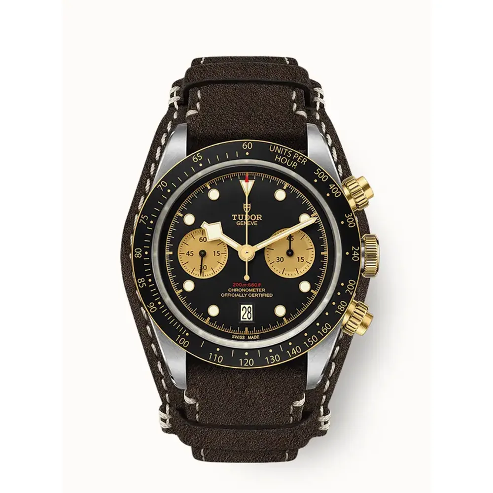 Tudor Black Bay Chrono S&G, 41mm steel case, Brown leather strap