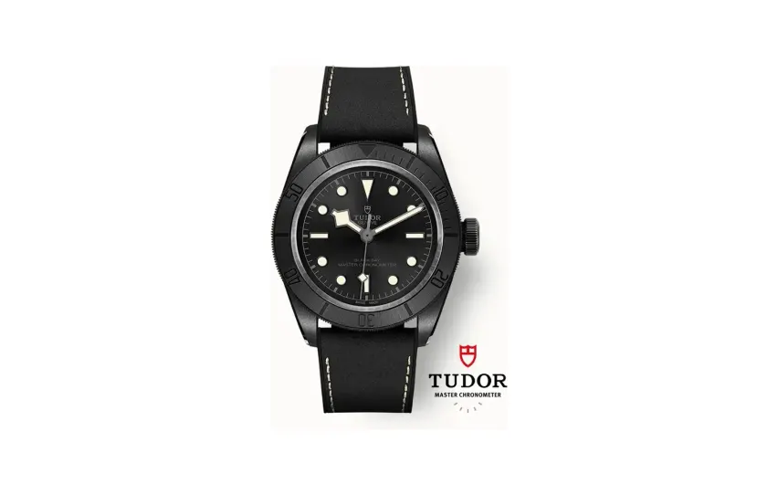 Tudor Black Bay Ceramic, 41mm ceramic case, Hybrid leather and rubber strap, Black fabric strap